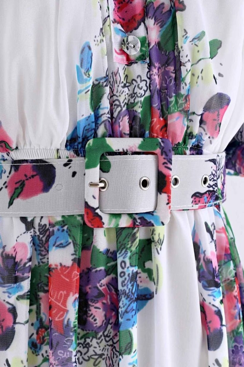 Evadane Baskılı Omuzu Açık Piliseli Maxi Elbise