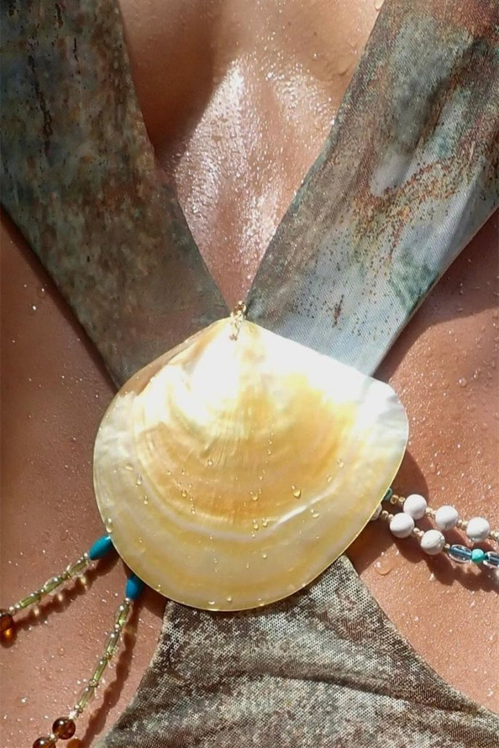 Eve Boyundan Bağlamalı Deniz Kenarı Detaylı Maxi File Elbise