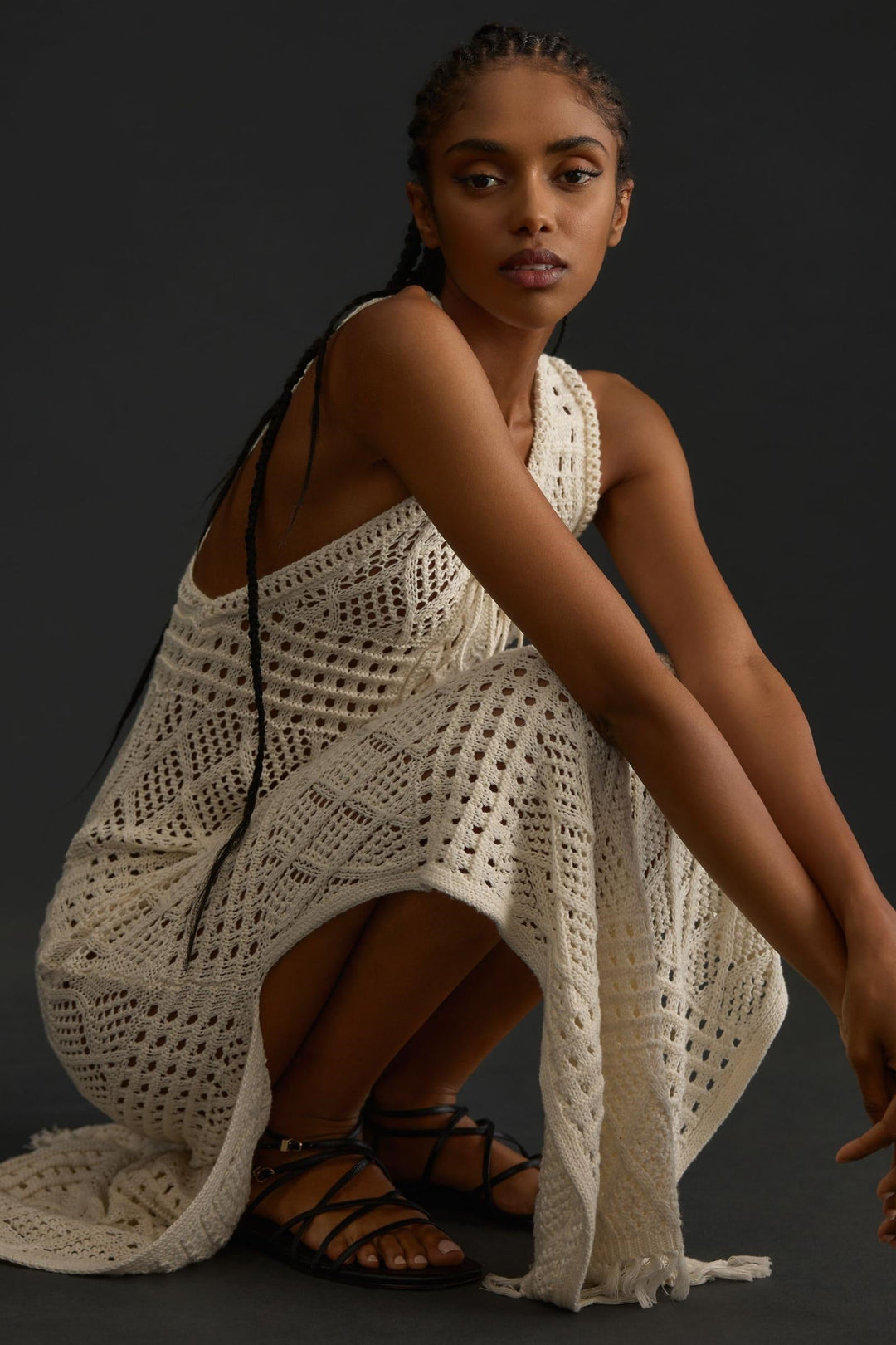 Cora Kolsuz Dekolteli Örgü Maxi Elbise