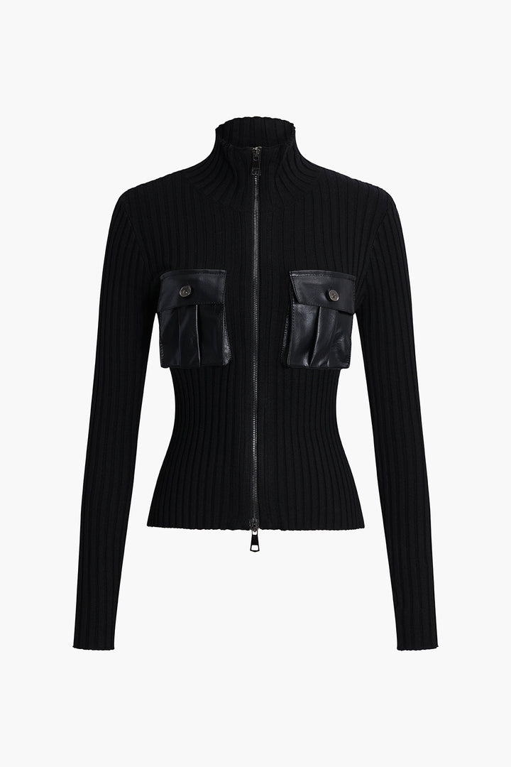 Örgü Deri Cep Hırka