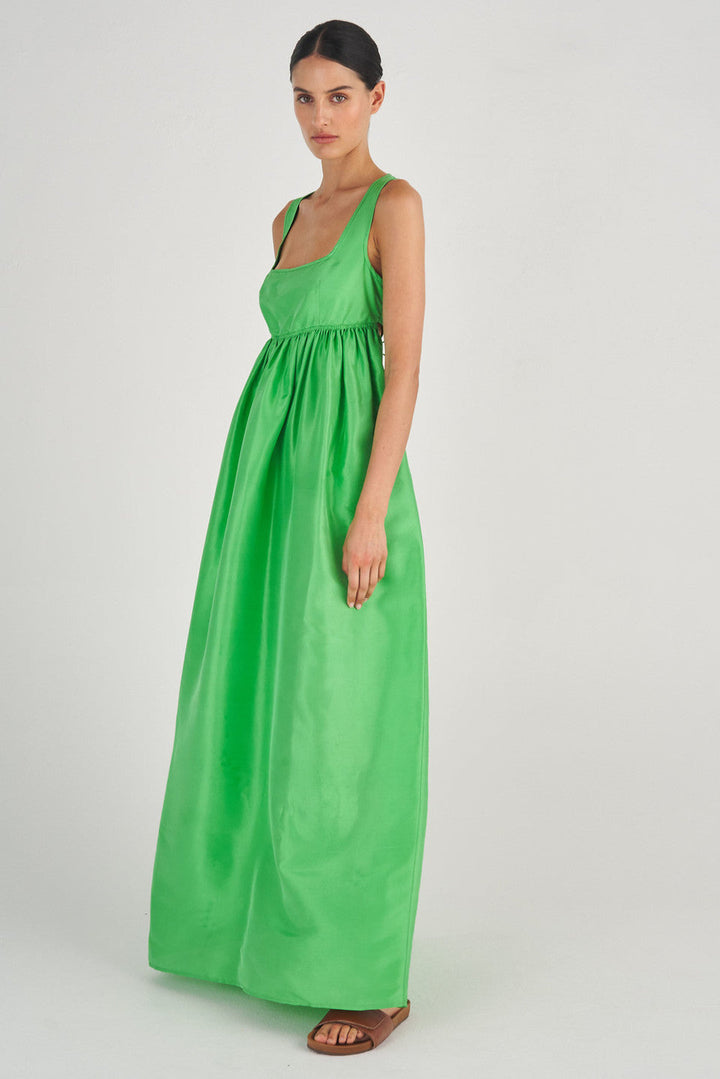 Apphia Kare Yaka İpek Balon Elbise