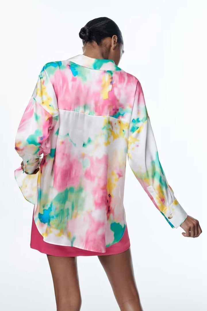 Fanny Baskılı Saten Bluz