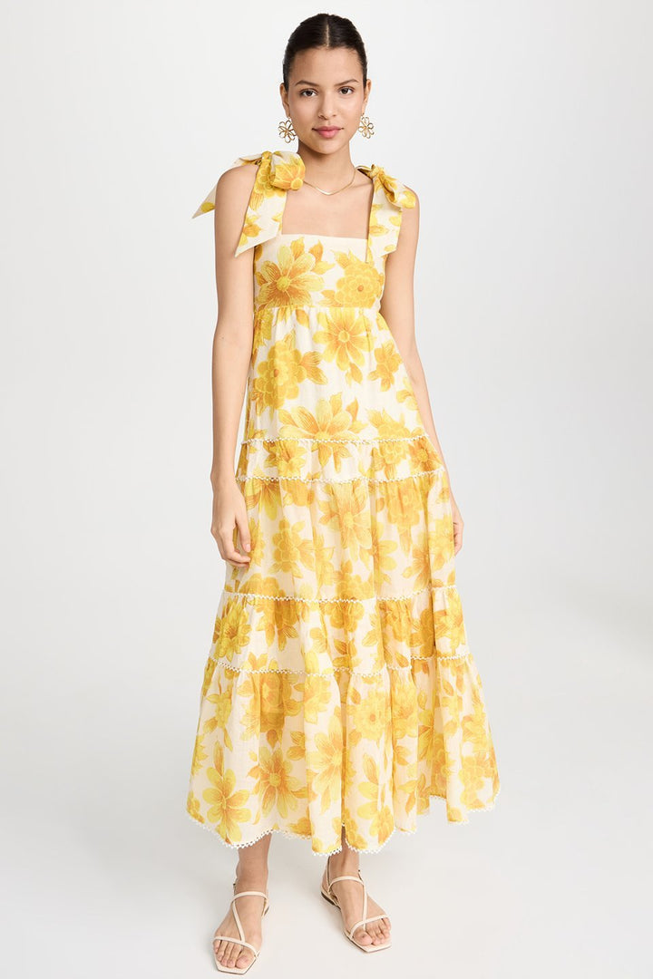 Faye Baskılı Papyon Askılı Midi Elbise