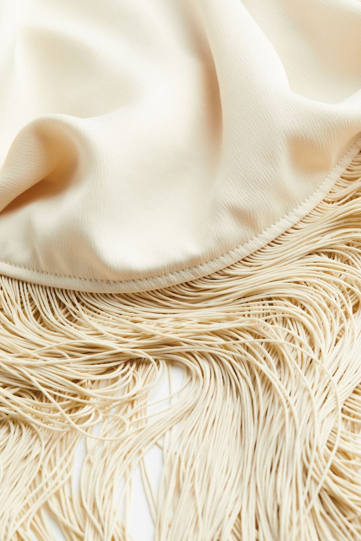 Fran Tek Omuz Püsküllü Midi Elbise