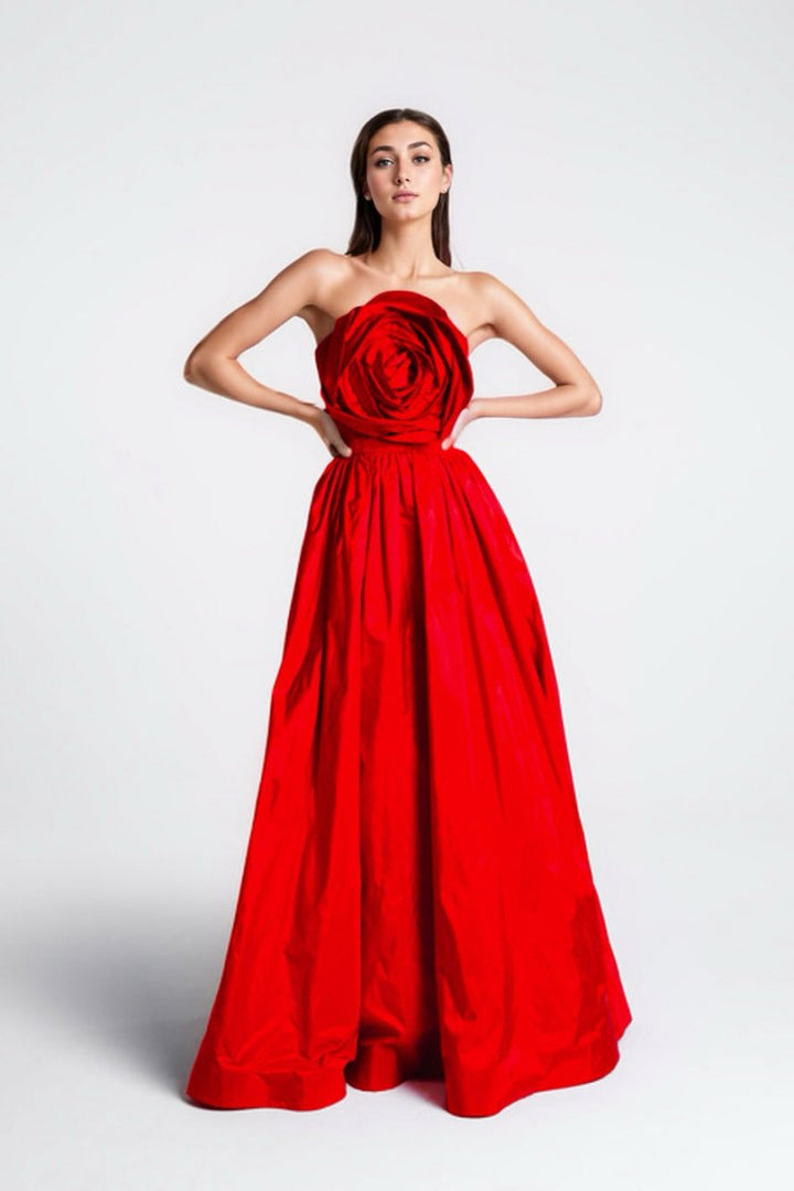 Frederica Çiçek Straplez Uzun Elbise