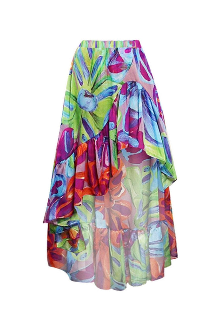 Frica Baskılı Kesikli Fırfırlı İki Parça Mayo