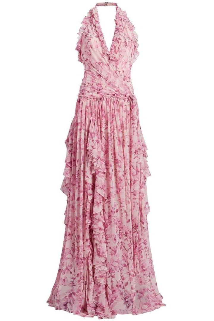 Gabrielle Boyundan Bağlamalı Fırfırlı Maxi Elbise