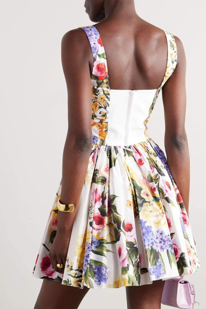 Gemma Çiçek Baskılı V Yaka Mini Elbise