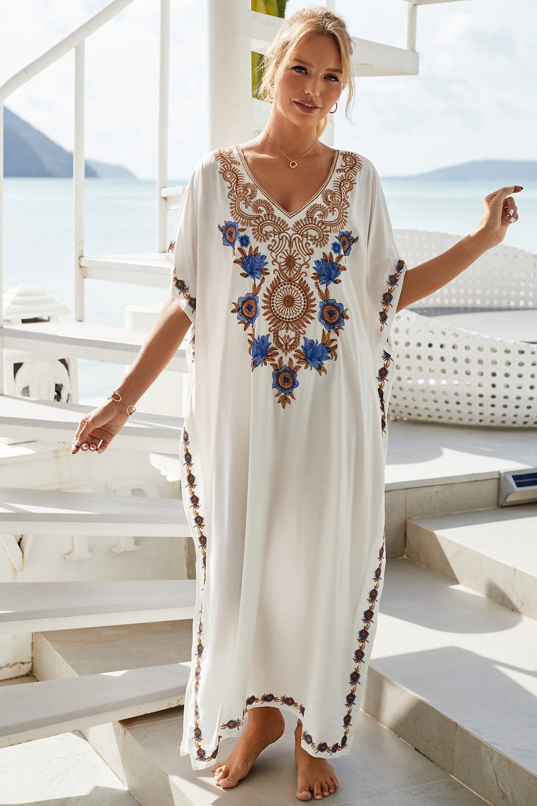 Gen İşlemeli Maxi Kaftan