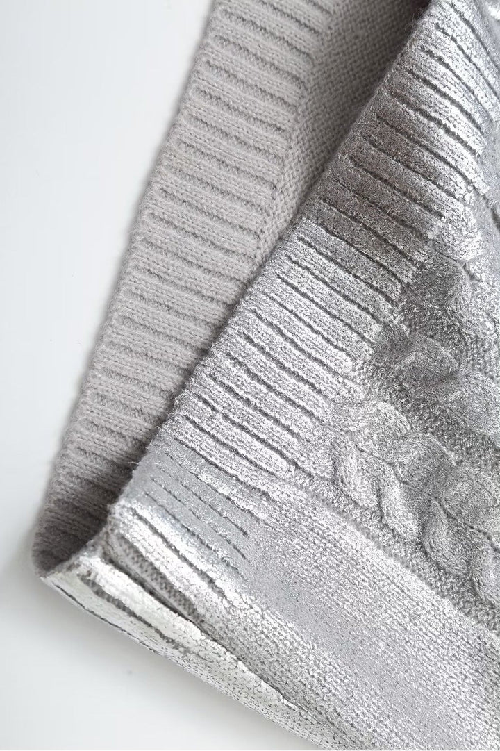 Genevieve Metalik Folyo Kablo Örgü Kazak