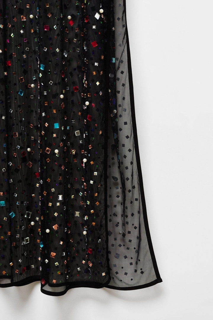 Georgia Diamante Transparan Midi Elbise