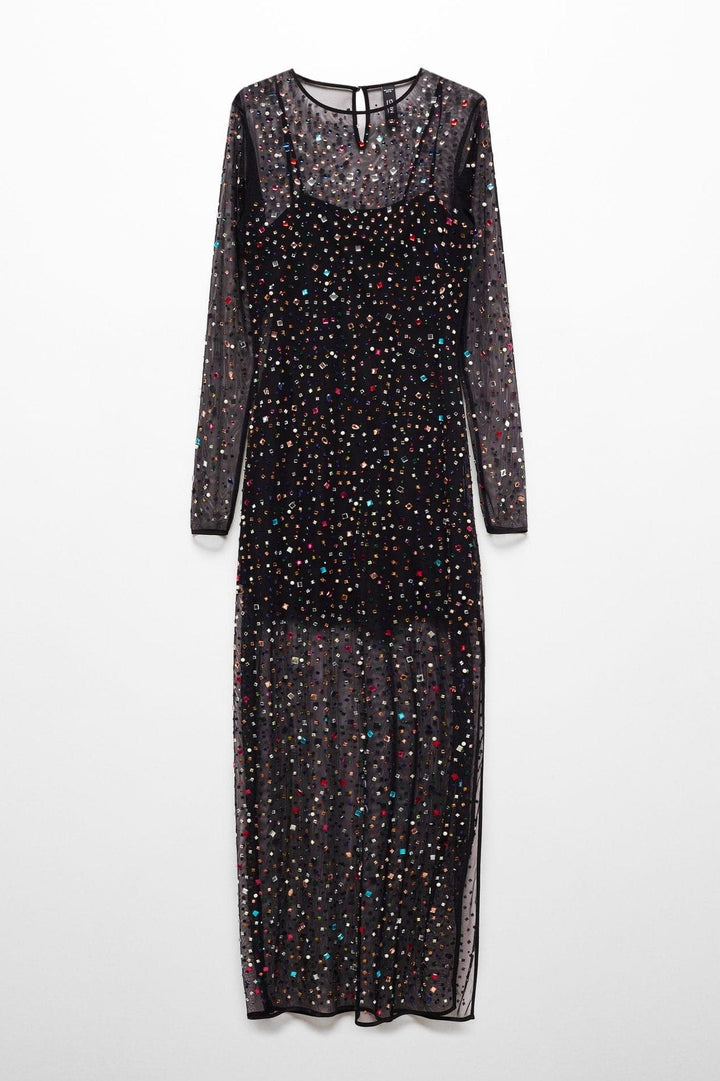 Georgia Diamante Transparan Midi Elbise