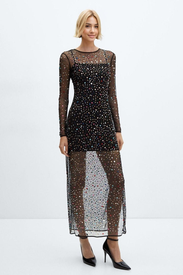 Georgia Diamante Transparan Midi Elbise