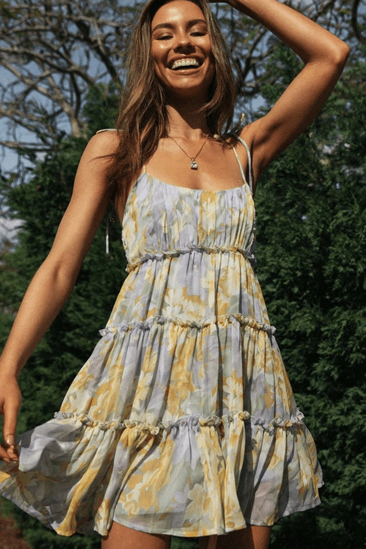 Georgia Baskılı Katlı Mini Şifon Bebek Elbisesi