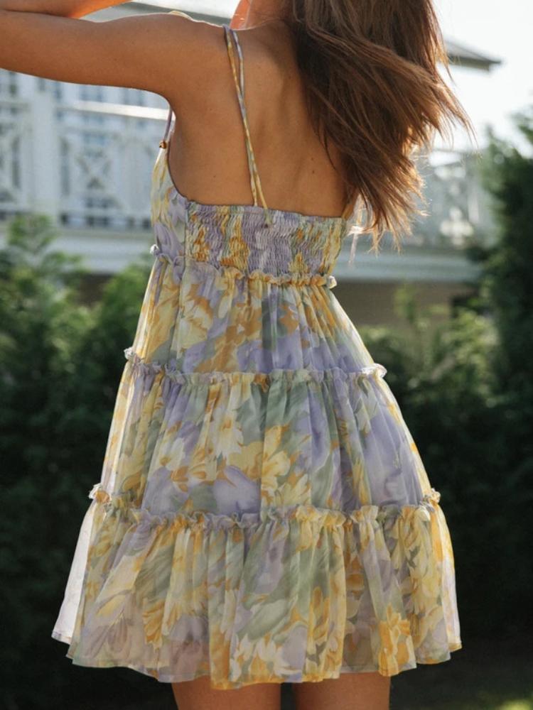 Georgia Baskılı Katlı Mini Şifon Bebek Elbisesi