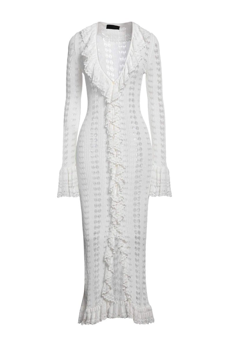 Georgia Fırfırlı Tığ İşi Midi Elbise