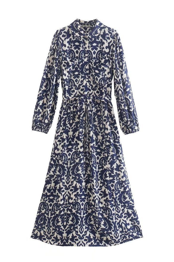 Gertie Baskılı Büzgülü Midi Gömlek Elbise