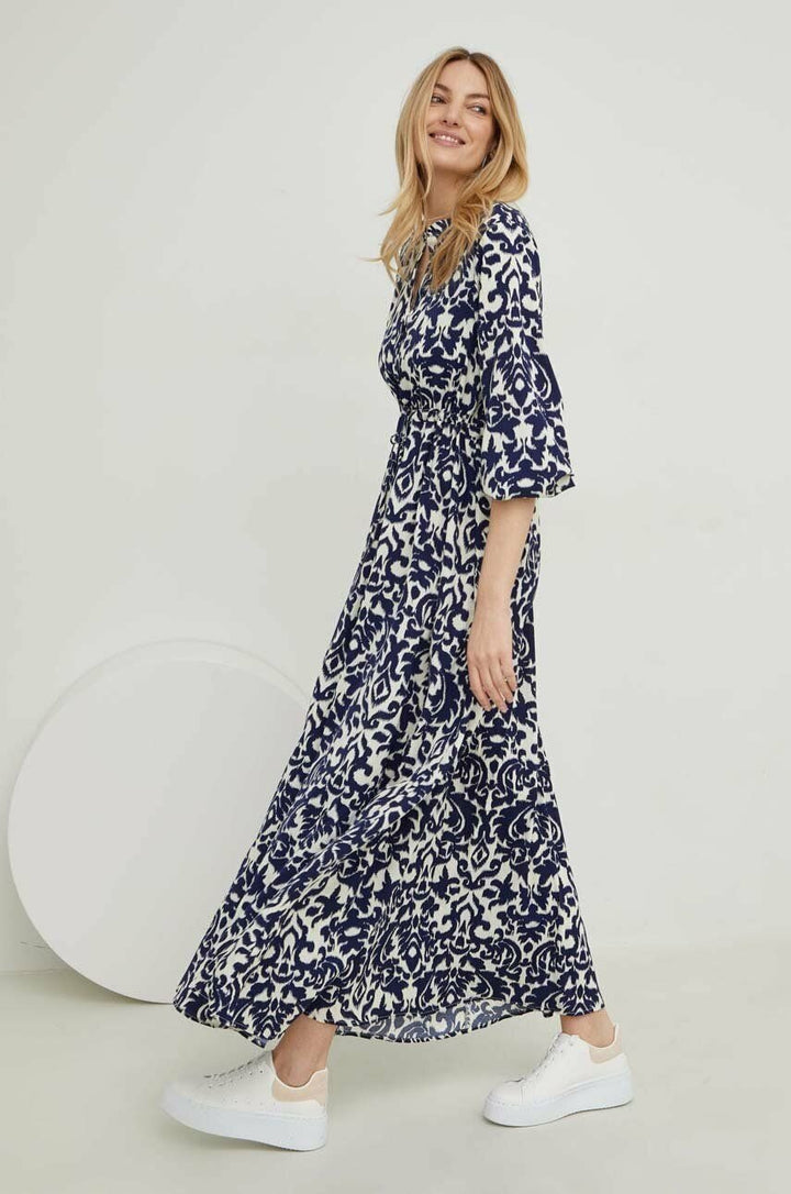 Gertie Baskılı Büzgülü Midi Gömlek Elbise