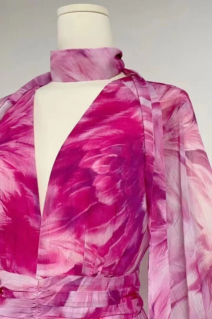 Gilda V Yaka Şifon Maxi Elbise