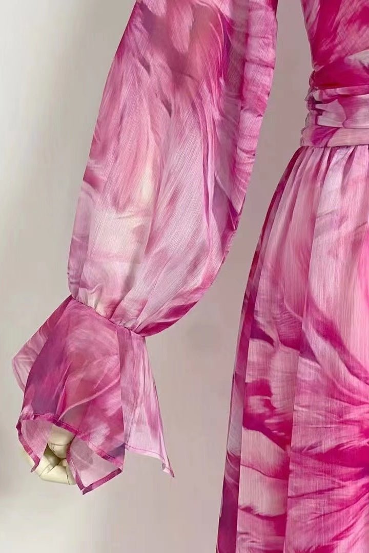 Gilda V Yaka Şifon Maxi Elbise