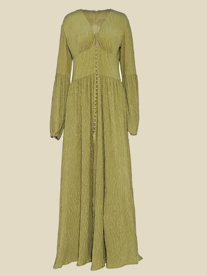 Giselle V Yaka Plisse Maxi Sütçü Elbise