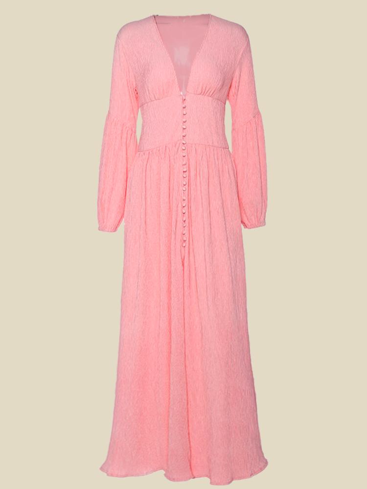 Giselle V Yaka Plisse Maxi Sütçü Elbise