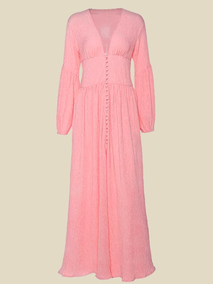 Giselle V Yaka Plisse Maxi Sütçü Elbise