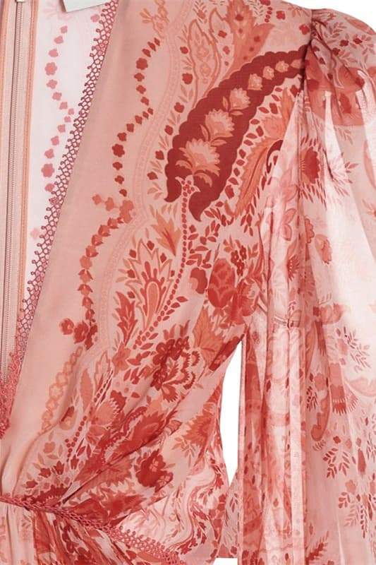 Gloria Paisley Baskılı Fırfırlı Uzun Elbise