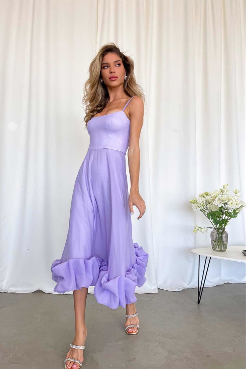 Gloria Fırfırlı A Kesim Slip Midi Elbise