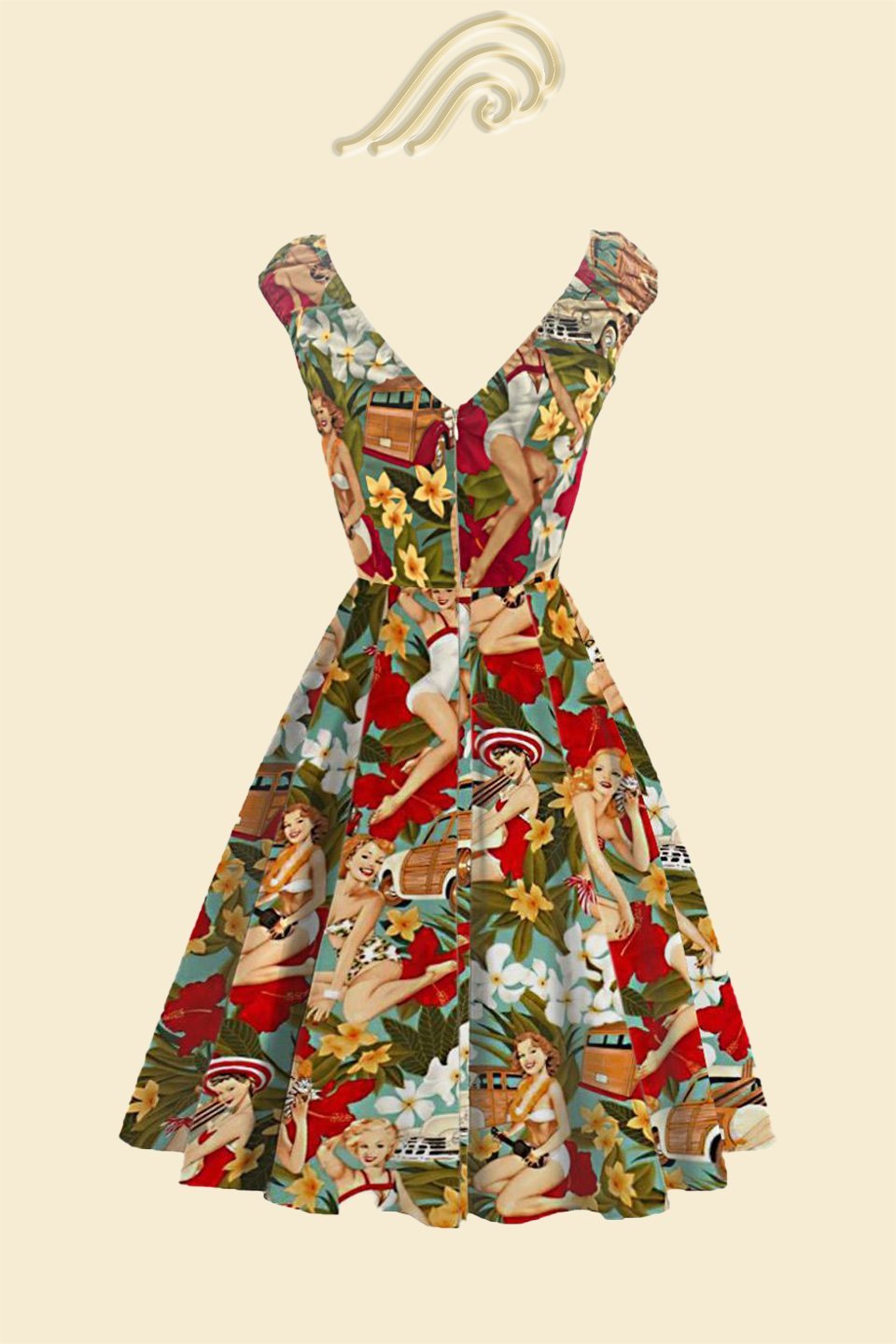 Grace Retro Baskılı A Kesim Midi Elbise