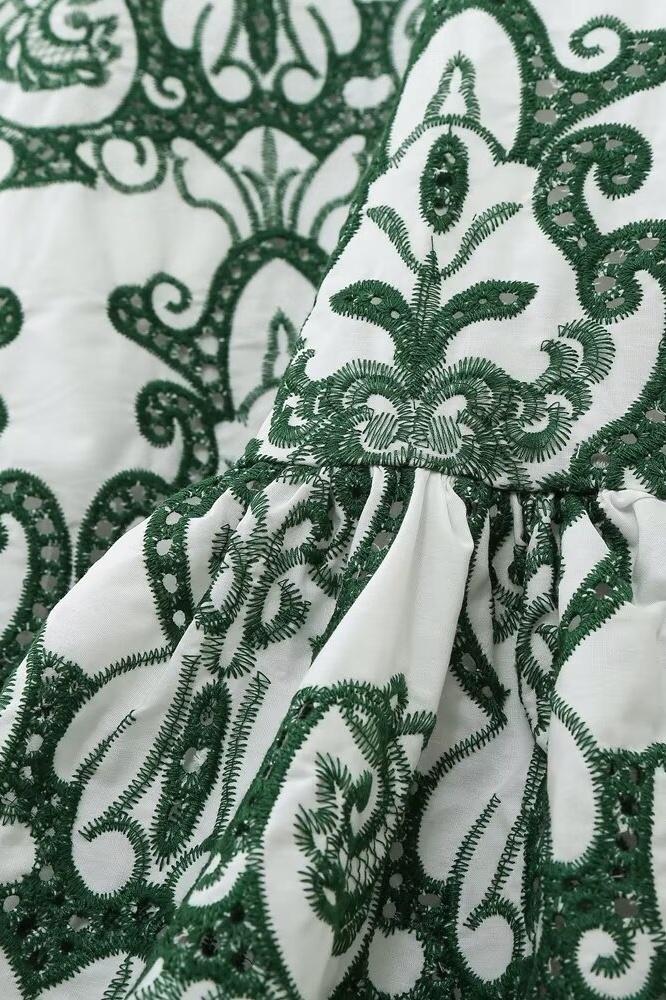 Gwen Nakışlı Fırfırlı Maxi Elbise