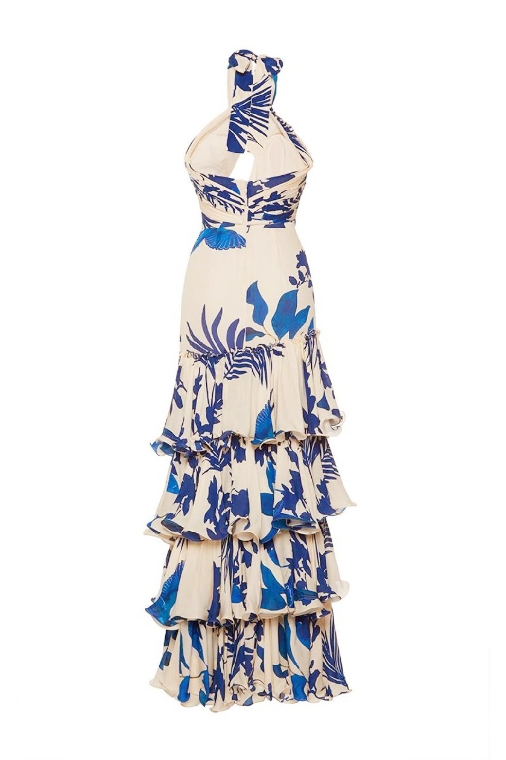 Gwen Baskılı Boyundan Bağlamalı Fırfırlı Maxi Elbise