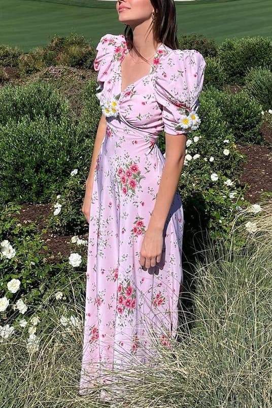 Hanna Baskılı Puf Kol Maxi Elbise