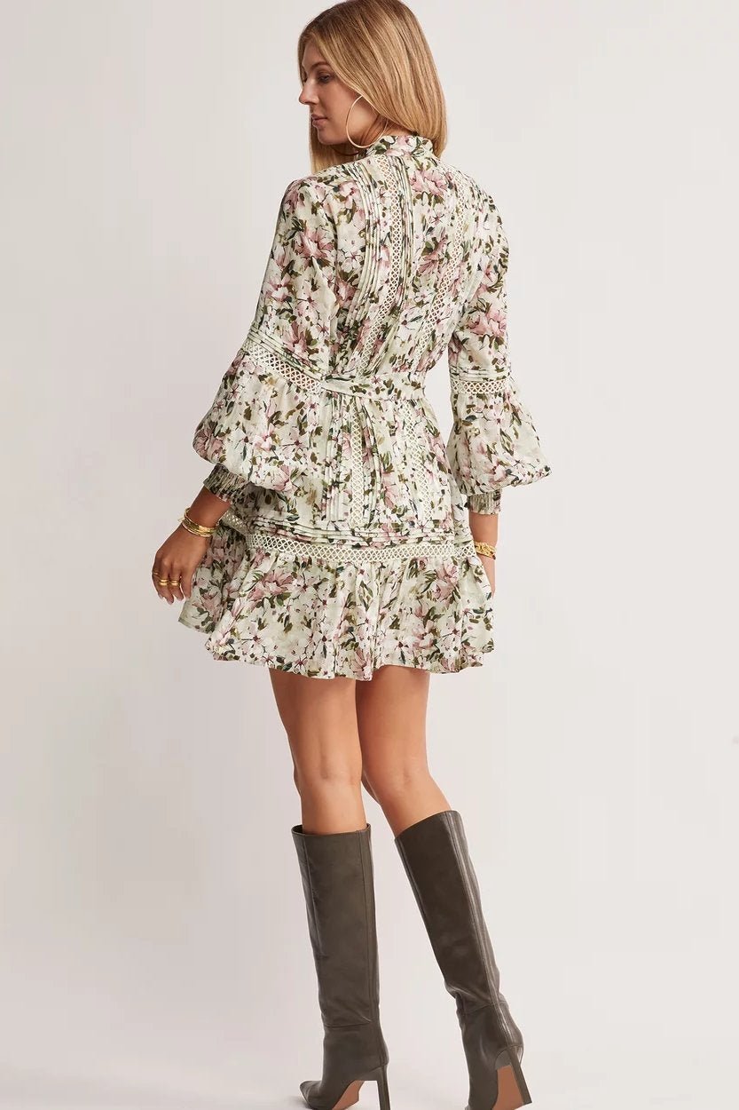 Harriet Baskılı Dantelkıvrımlı Kuşaklı Mini Elbise