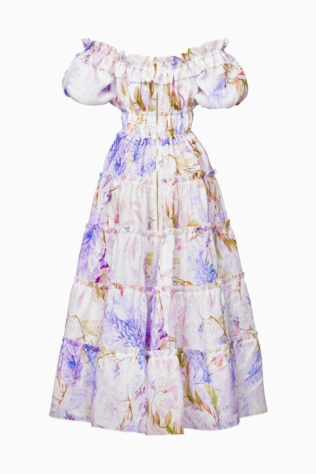 Heather Baskılı Fırfırlı Katlı Uzun Elbise