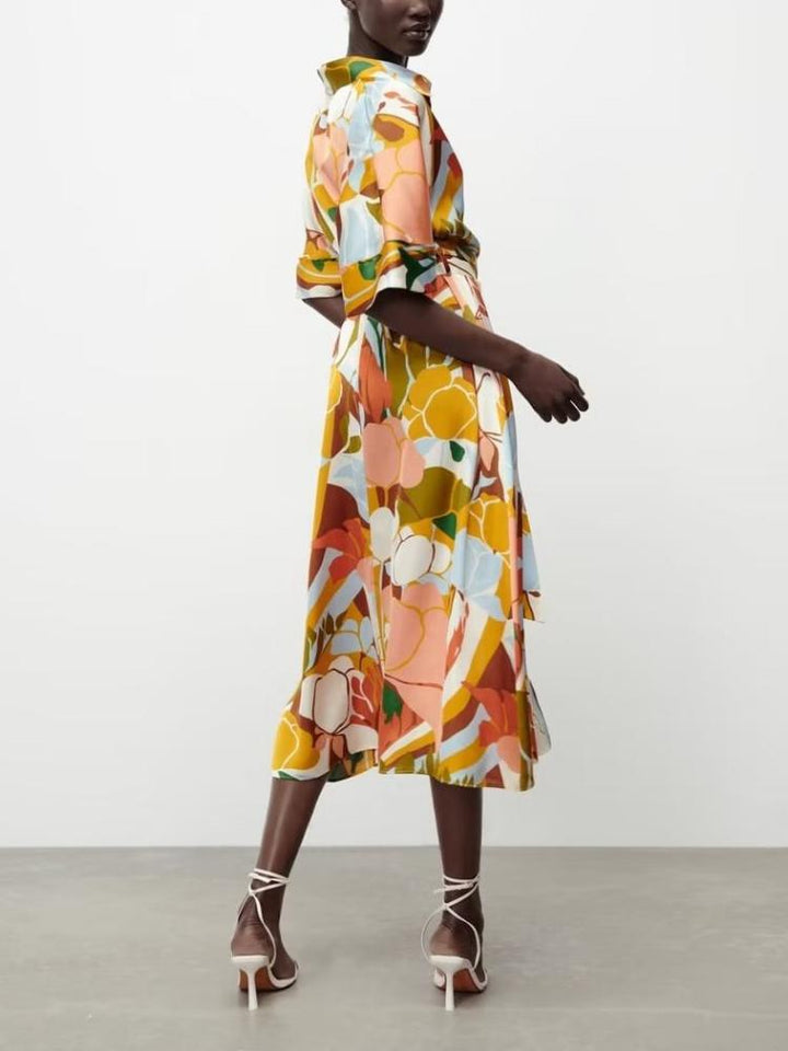 Hedwig Baskılı Kuşaklı Gömlek Elbise