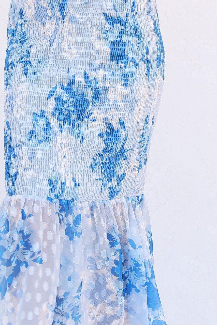 Helen Baskılı Kalp Büzgülü Midi Deniz Kızı Elbise