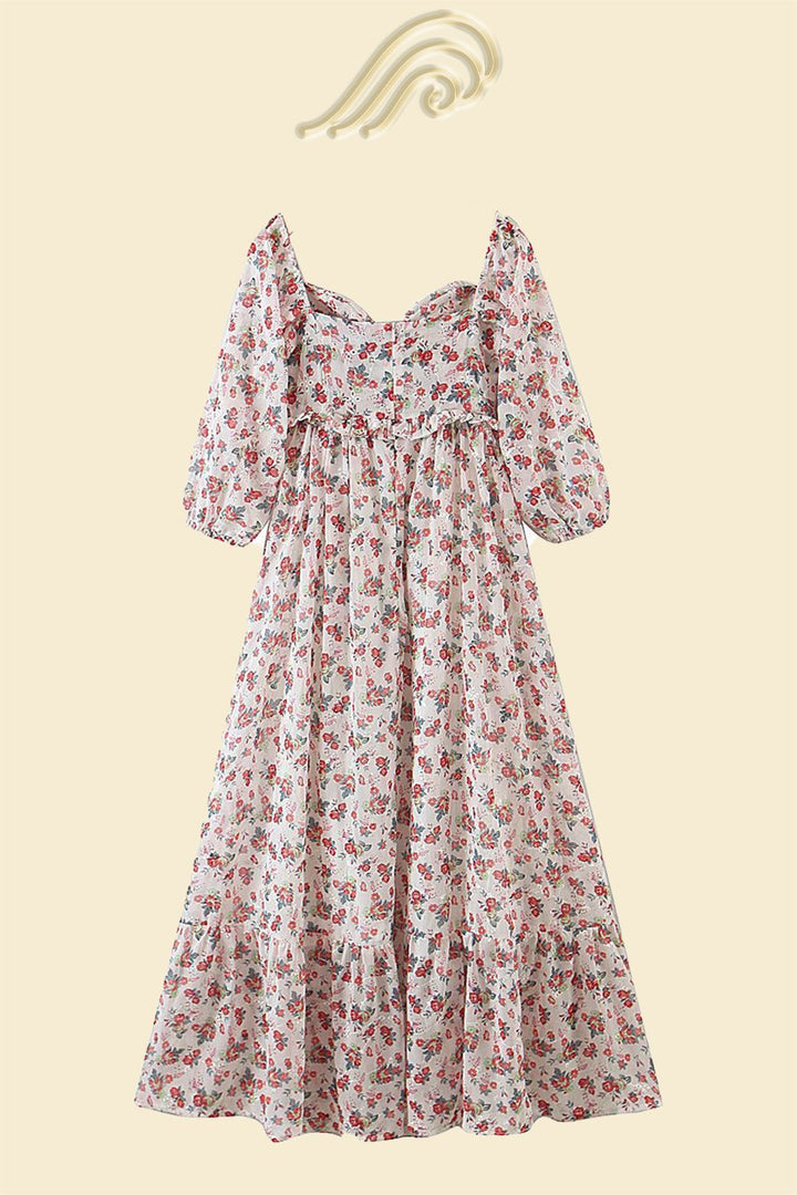 Helena Baskılı Nakışlı Düşük Omuz Maxi Elbise