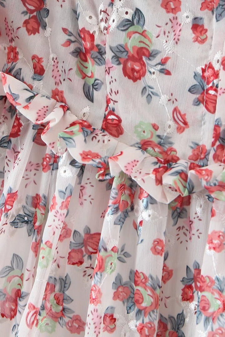 Helena Baskılı Nakışlı Düşük Omuz Maxi Elbise