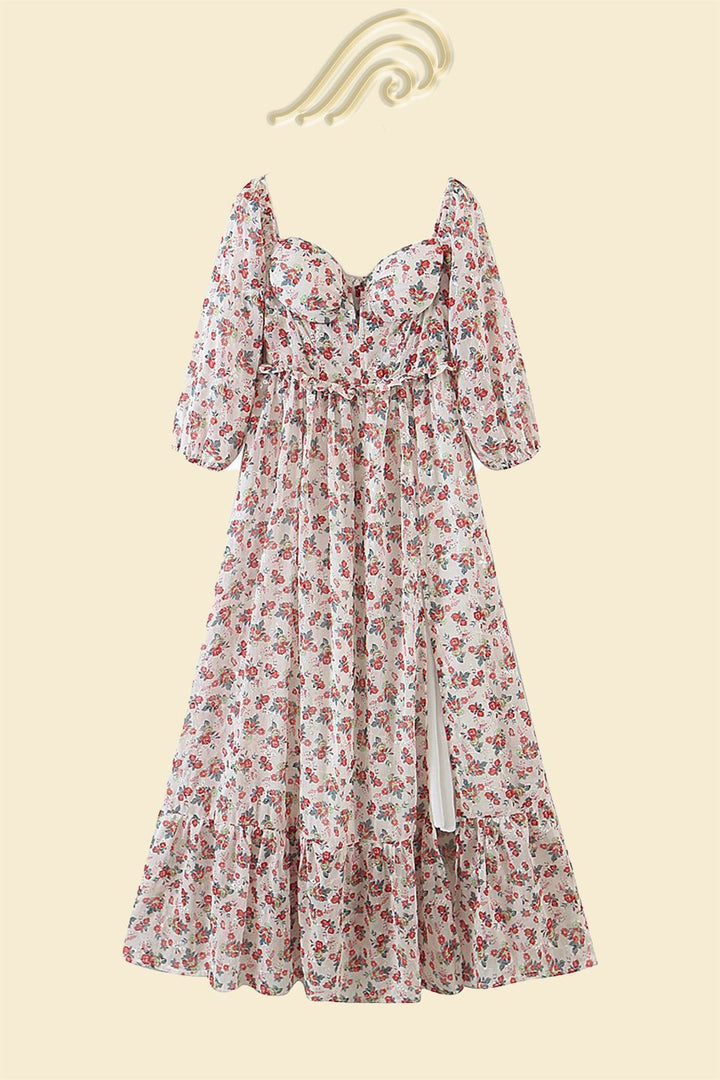 Helena Baskılı Nakışlı Düşük Omuz Maxi Elbise