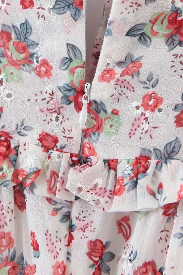 Helena Baskılı Nakışlı Düşük Omuz Maxi Elbise