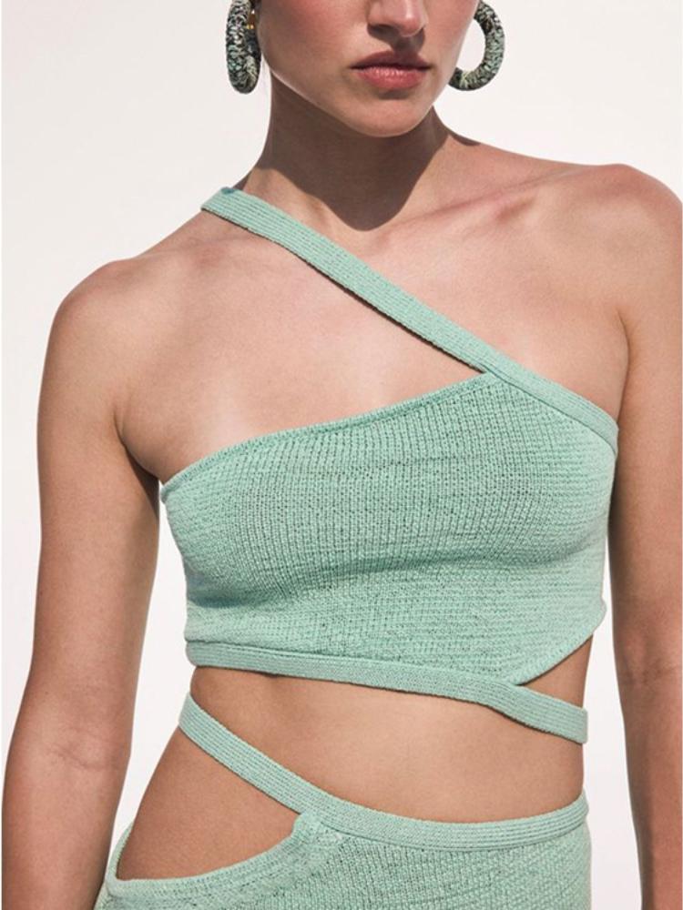 Hermosa Asimetri Kesikli Örgü Takım