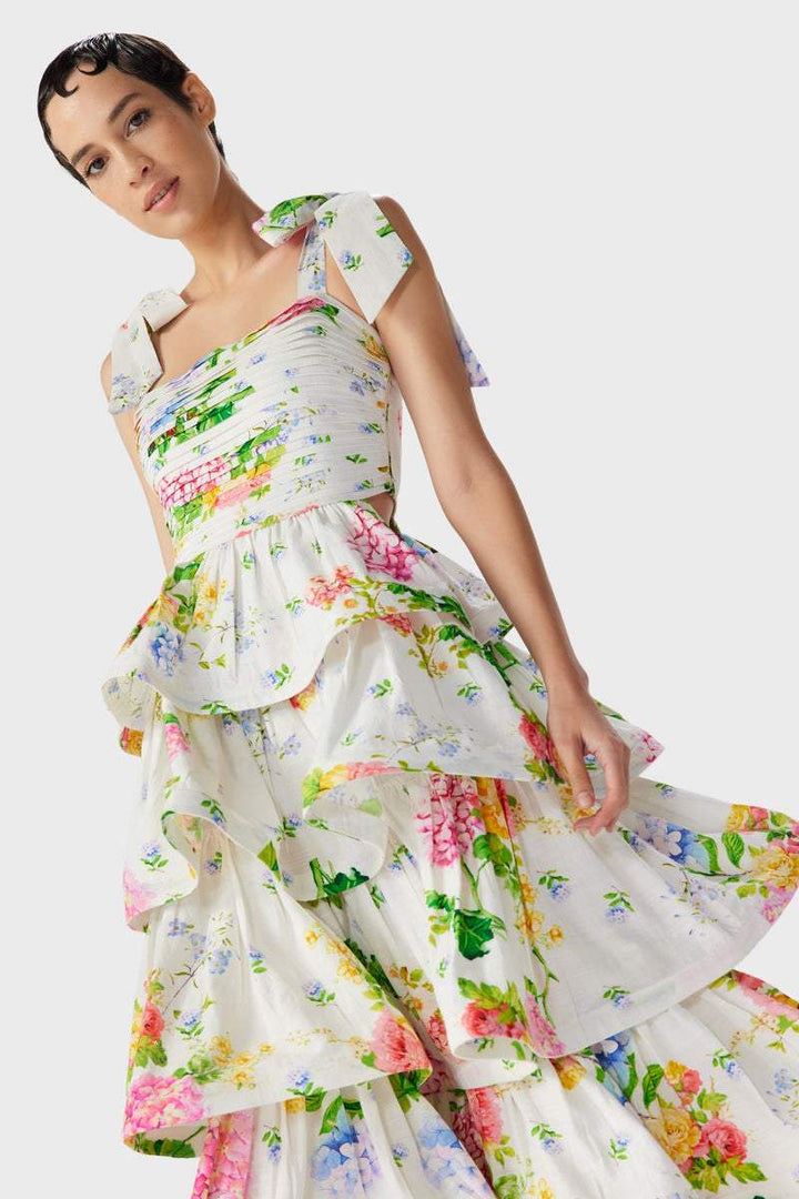 Hulda Baskılı Katlı Cut-Out Midi Elbise