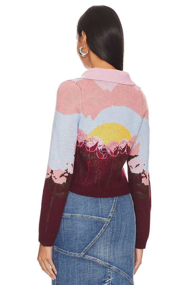 Michelle Çiçekli Jakarlı Triko Hırka