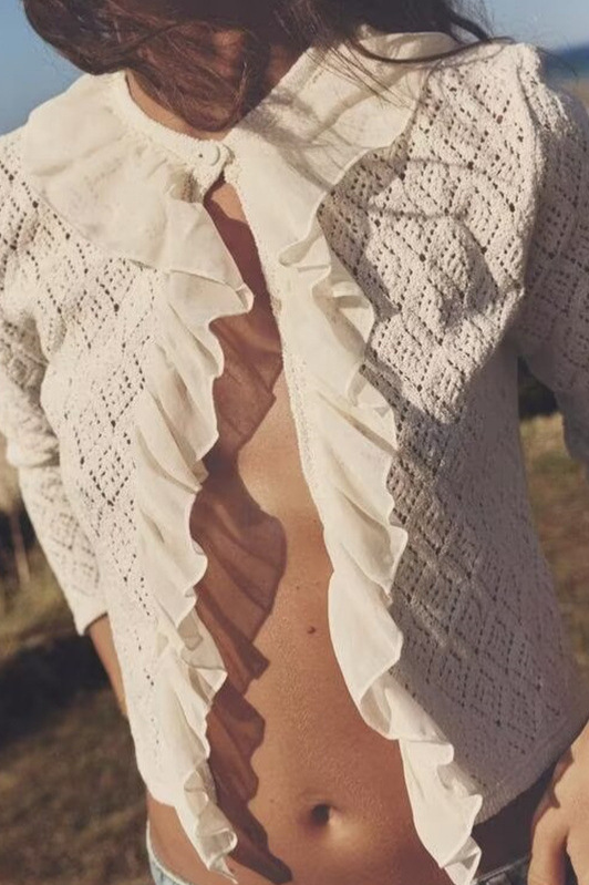 Katlı Fırfırlı Triko Hırka