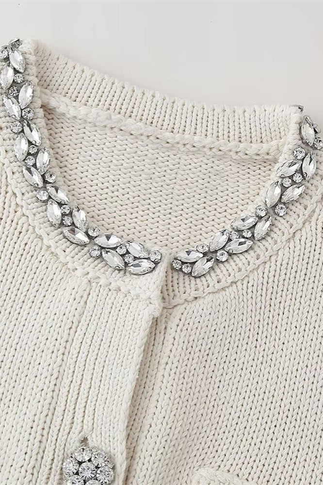 Lindsay Taşlı Yuvarlak Yaka Örgü Hırka