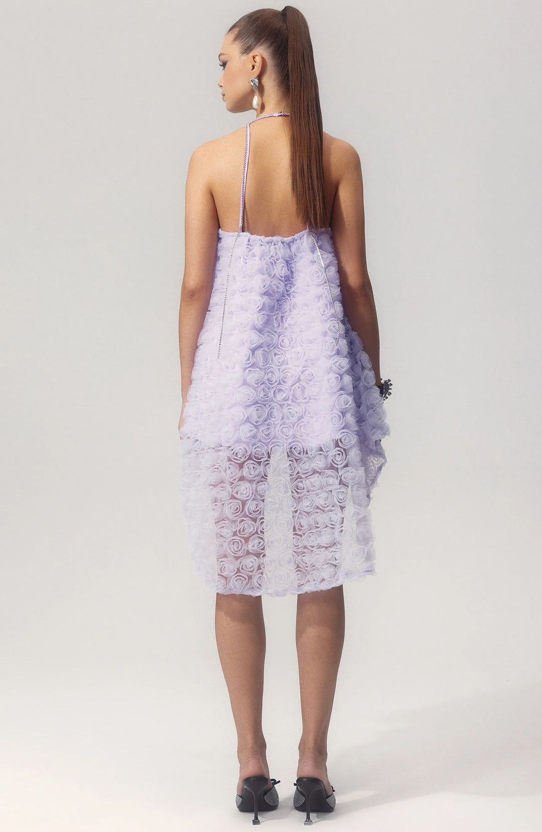 Michaelia Çiçek Aplikeli Boyundan Bağlamalı Mini File Elbise