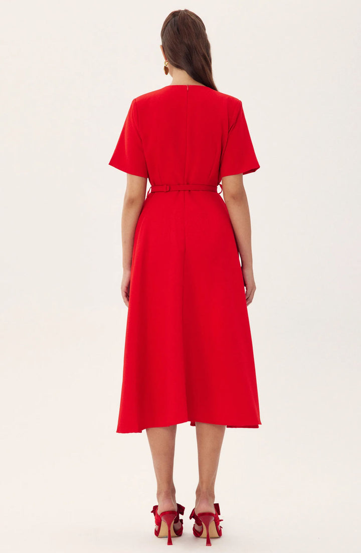 Grace Çiçek Aplikeli Kısa Kollu Midi Elbise