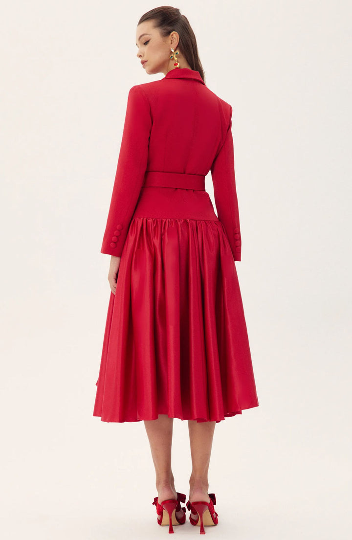 Daphne Çentik Yaka Uzun Kollu Midi Elbise