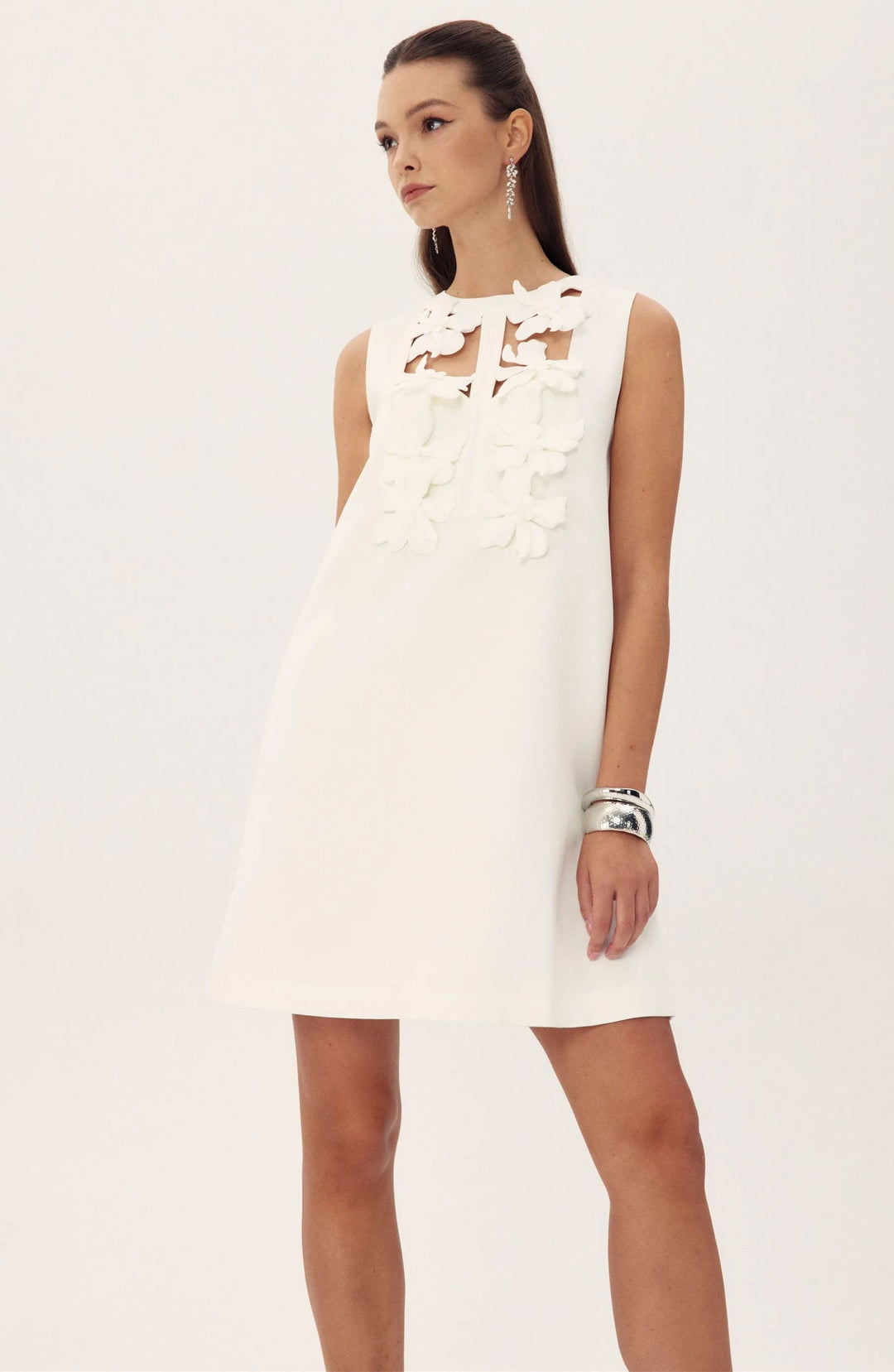 Beverly Çiçek İşlemeli Kesim Mini Elbise